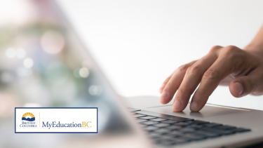 Banner Image - MyEd Logo Hand at a laptop with the My Education BC logo in the corner.
