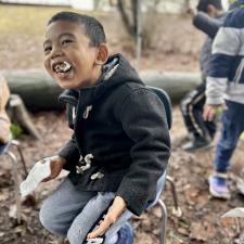 Young student enjoying a smore